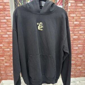 Hellstar Black Hoodie with Gold Flame Design